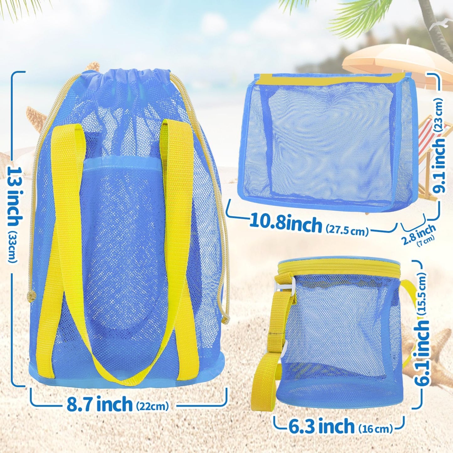 3 Pcs Mesh Beach Bag Set