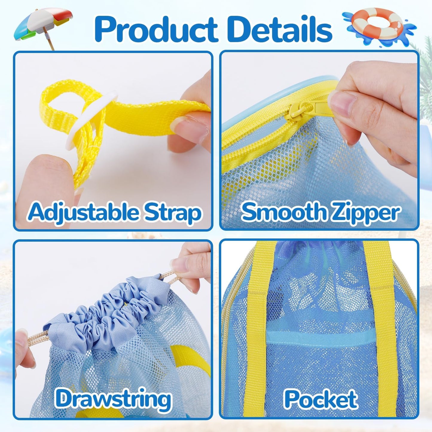3 Pcs Mesh Beach Bag Set