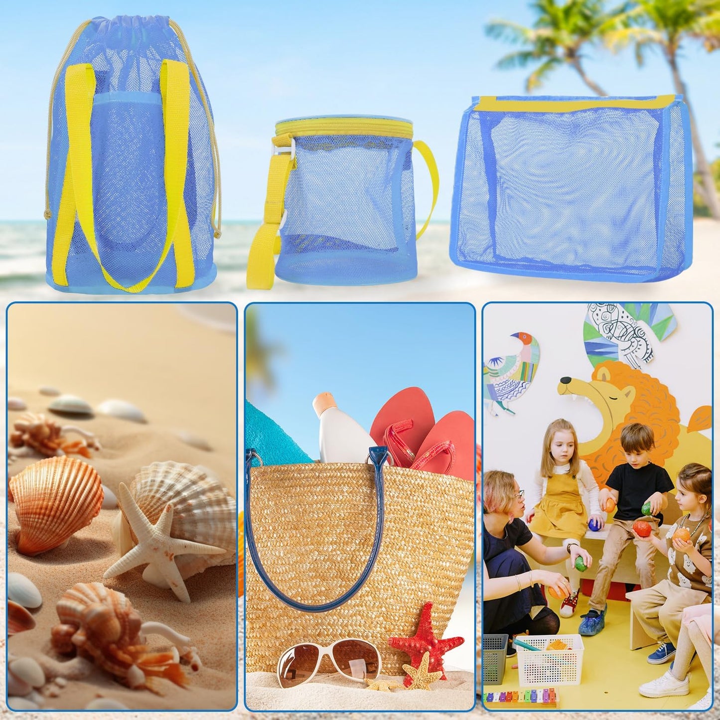 3 Pcs Mesh Beach Bag Set